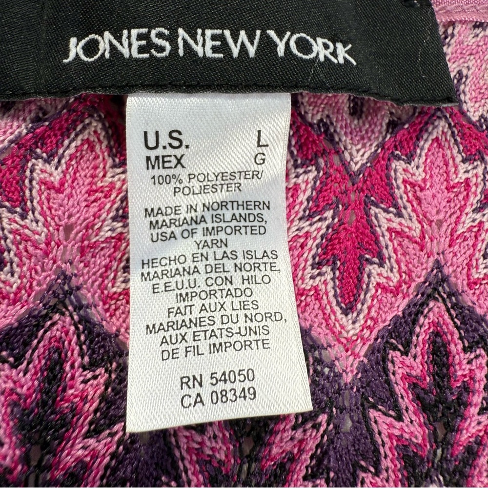 Jones New York Pink Retro V-Neck Faux-Wrap Long Sleeve Blouse Women's Large EUC - Picture 3 of 7